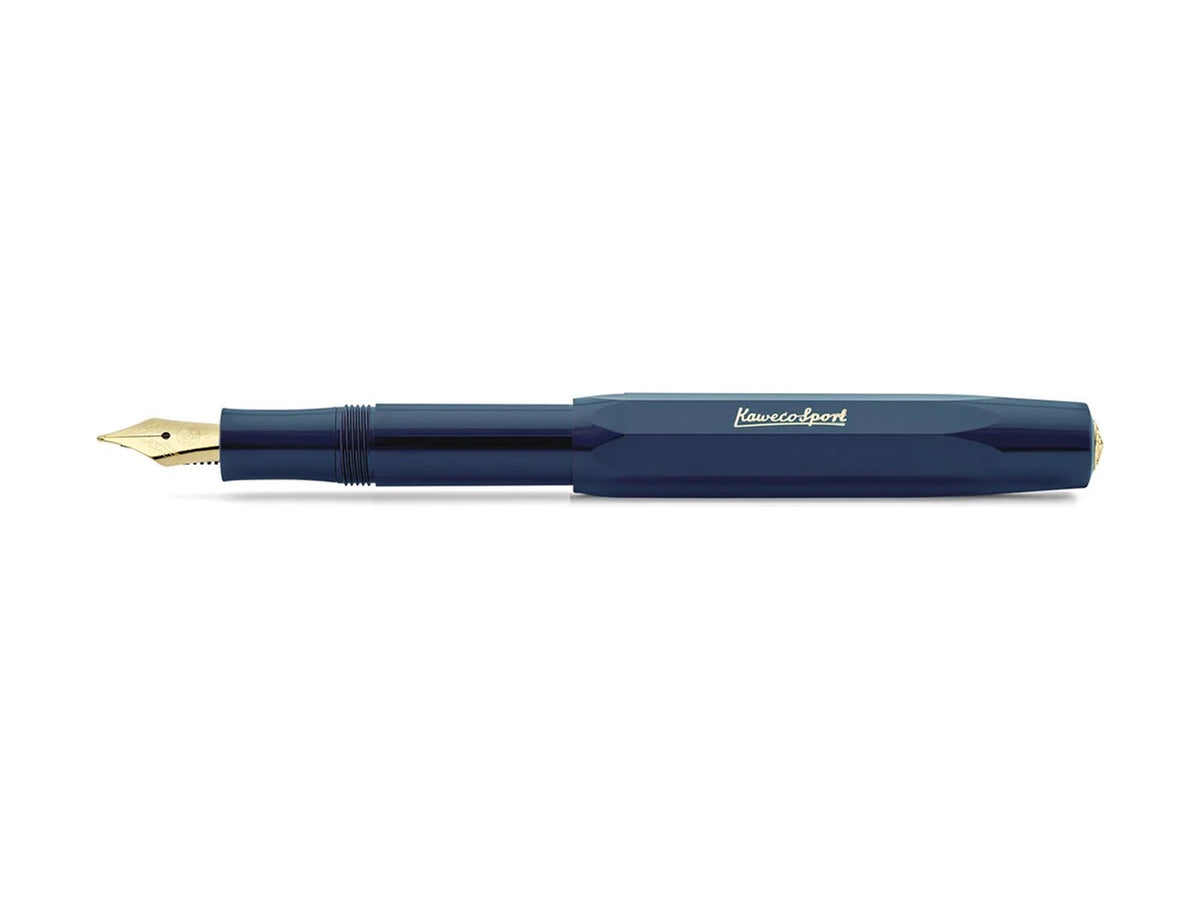 Kaweco Classic Sport fountain pen in navy, capped, shown from the side
